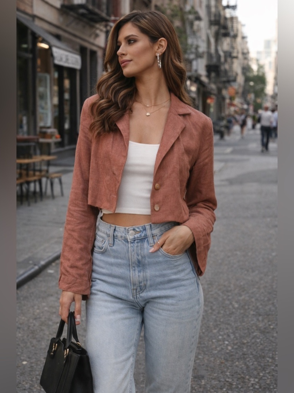 Savannah Morrow Cropped Jacket XS Brown Tailored Minimalist NWT